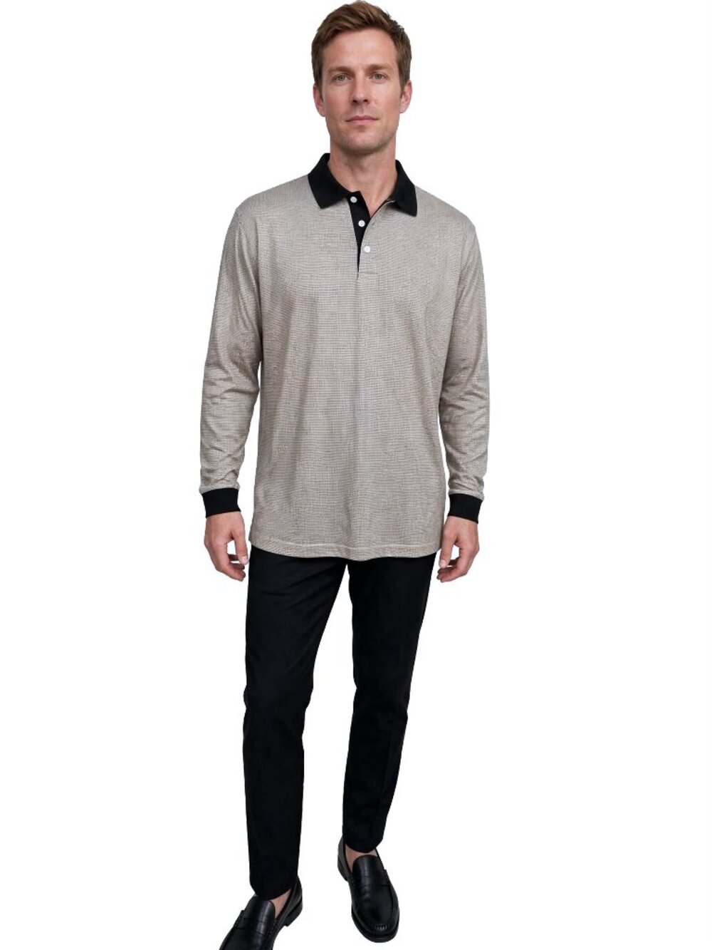 JIM Thompson Long Sleeve Polo Shirt Mercerized Cotton L XL Classic